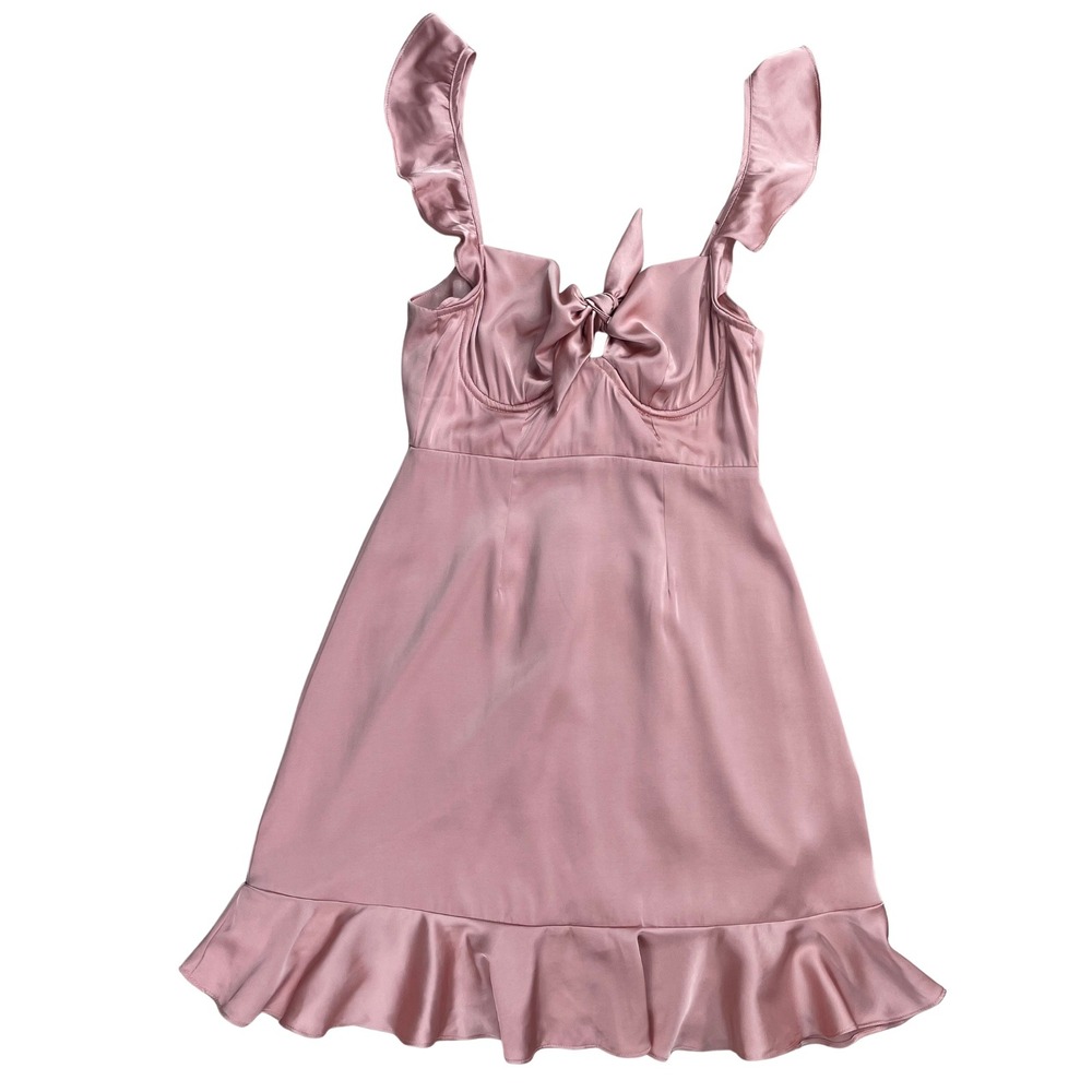 ASTR the Label Marla Mini Dress S Pink Satin Ruffle‎ Sweetheart Regency Coquette